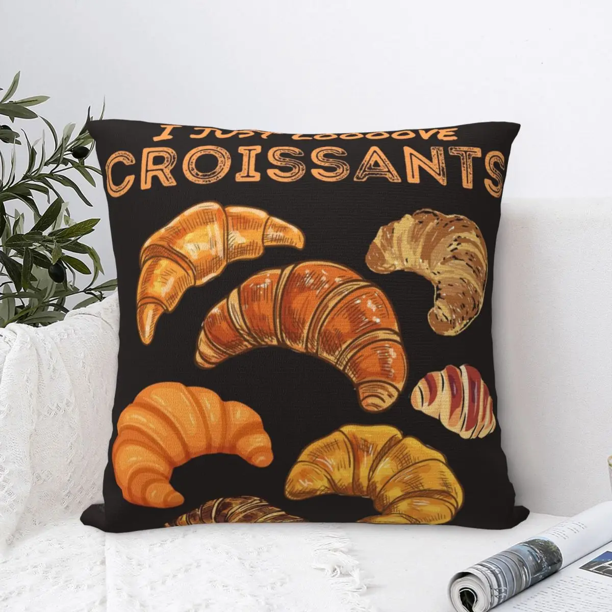 

I Just Love Croissants Square Pillowcase Polyester Pillow Cover Velvet Cushion Decor Comfort Throw Pillow For Home Living Room