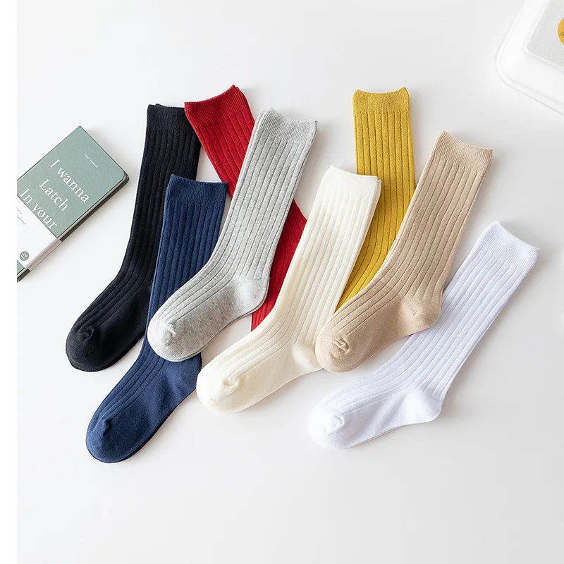 8 Colors Solid Baby Boys Girls Knee High Long Socks Cotton Breathable Stripe Soft Kids Sock Children School Uniform Socks