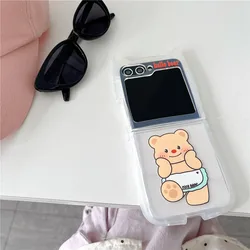Cute 3D Cat Ear Cartoon Bear Case with Hinge Protection, 2-Piece Set for Samsung Z Flip5 (DanZhiXiaoXiong)