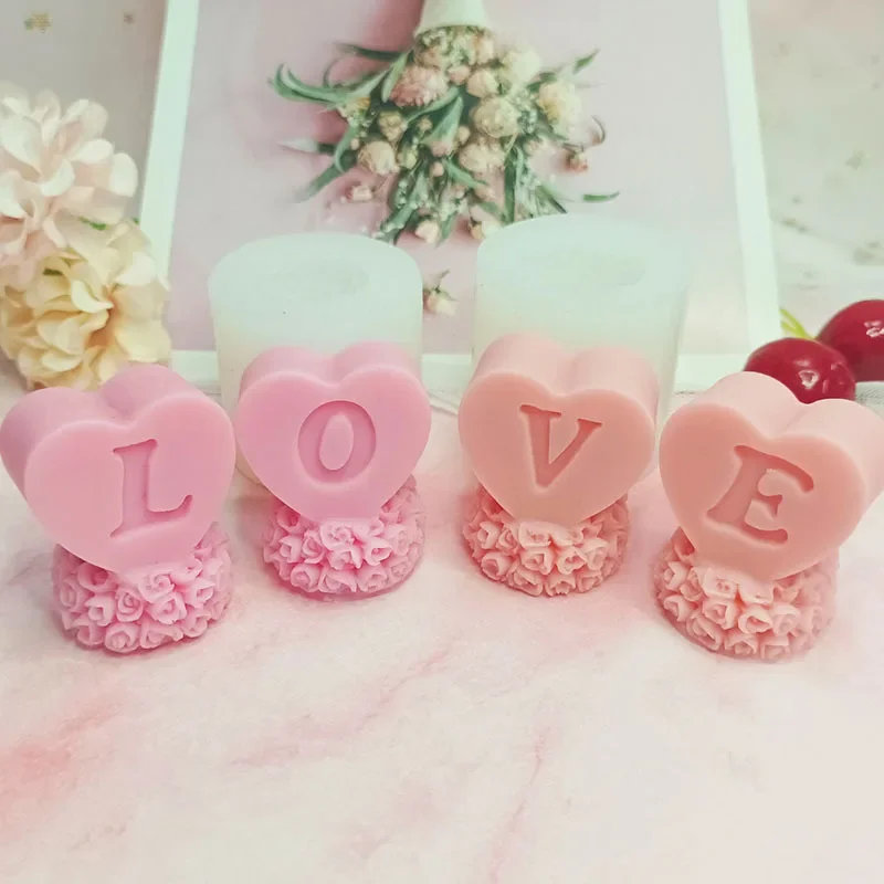 러브 필러 캔들 몰드 러브 로즈 캔들, 몰드 아로마 테라피, 발렌타인 데이 선물, DIY 실리콘 석고 몰드 양초 만들기 용품