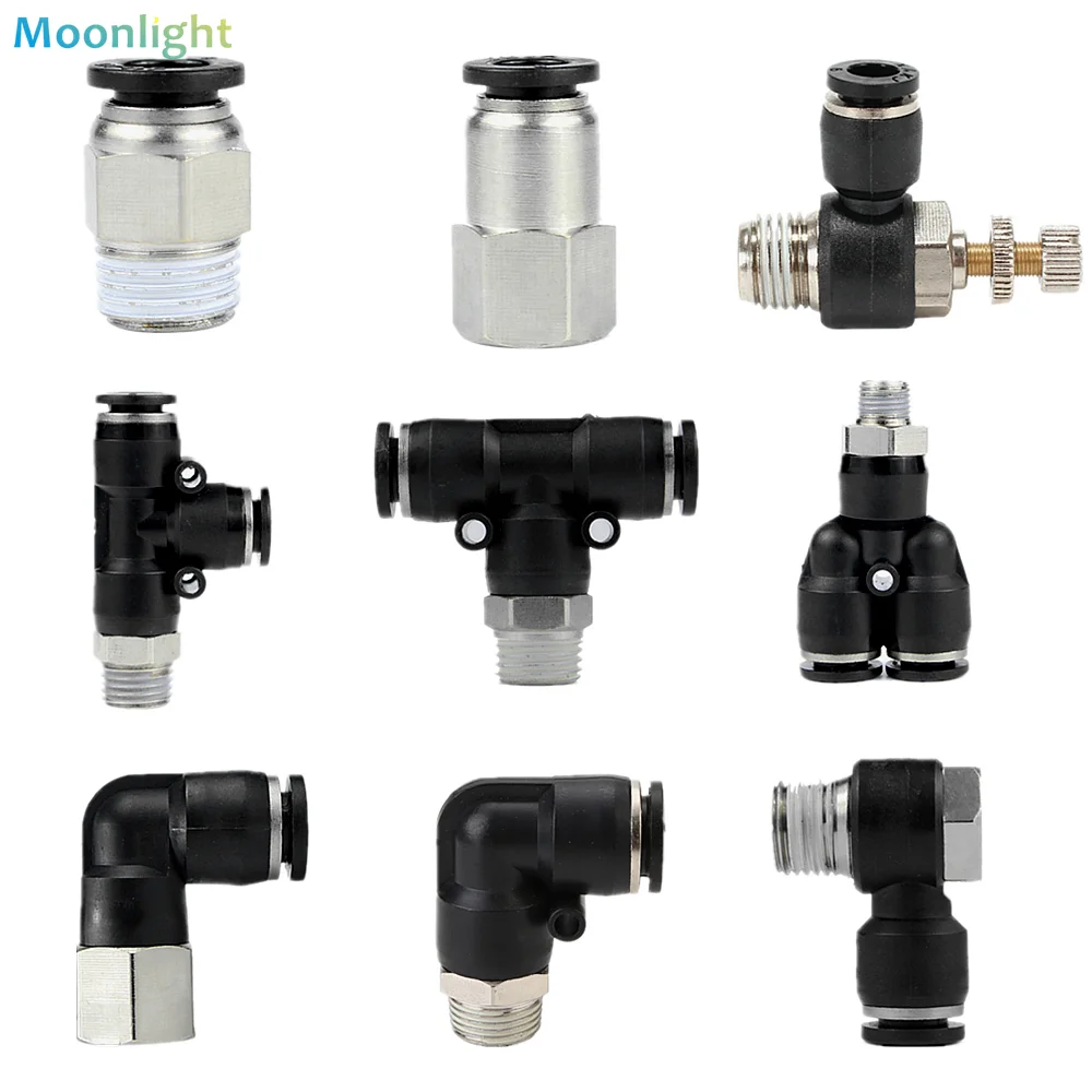 PNEUMATIC Air Connector FITTING PC/PCF/PB/PKB/PH/PL/PLF/PX/SL 4 มม.6 มม.8/10 มม.1/8 1/4 3/8 1/2 พลาสติกสีดําอุปกรณ์ท่อ 1