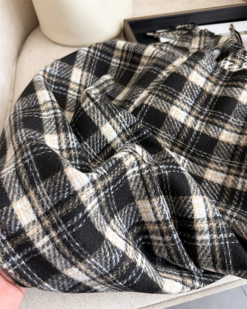 Luxus Marke Winter Frauen Plaid Kaschmir Schal Warme Halstuch Pashmina Foulard Decke Casual Gitter Quaste Schals Schalldämpfer – Detail 19