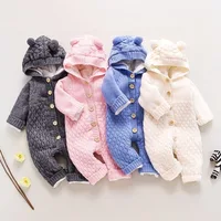 Newborn Baby Clothes Cardigan Hooded Romper Spring Autumn Girl Boy Fashion Infant Kids Toddler Knit Jumpsuit