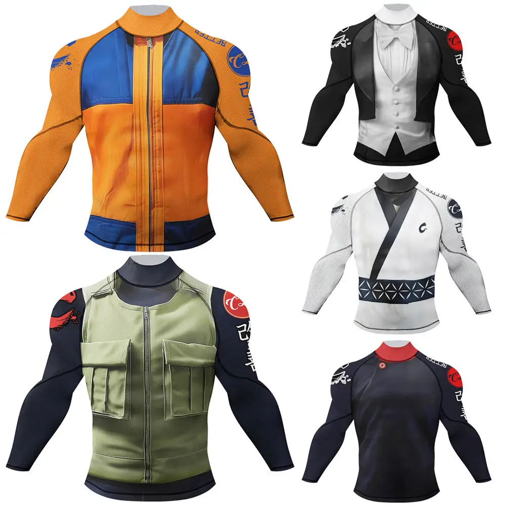 MMA Rash Guard T-shirt with Anti-Slip Rubber Bottom Durable Jiu Jitsu Men Kimono Shirts for Boxing Sport BJJ Rashguard Clothing
