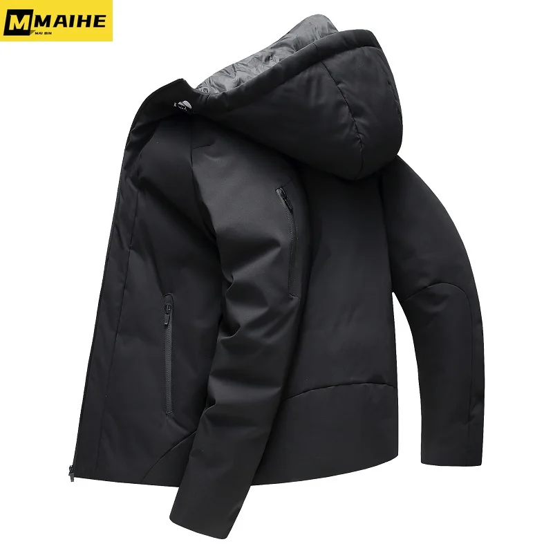 Winter Luxury Down Jacket Men's Short Solid Color Thickened Hooded 90 White Duck Down Warm Coat Unisex Waterproof Down Jacket цена и фото