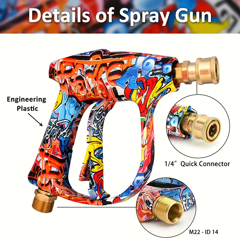 그래피티 고압 세척기 건 키트, 카처 K2-K7 호환, 5가지 색상 노즐 팁 및 자동차 세척용 퀵 커넥트 어댑터