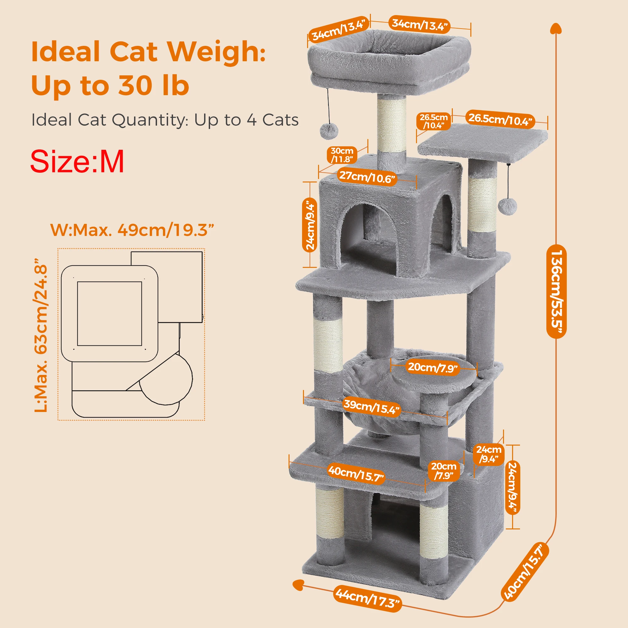 Large Cat Tower with Sisal Scratching Posts Spacious Condo