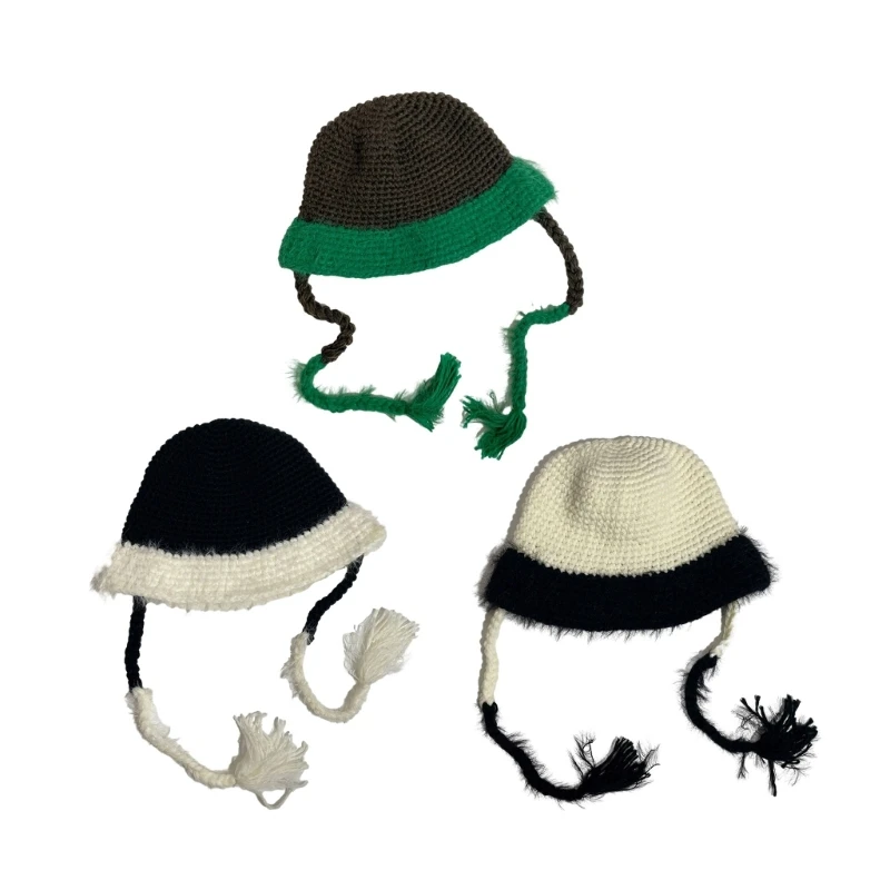 

Crochet Plush Bucket Hat for Woman Teenagers Outdoor Foldable Commute Fisherman Hat Wide Brim Winter Keep Warm Hat NEW