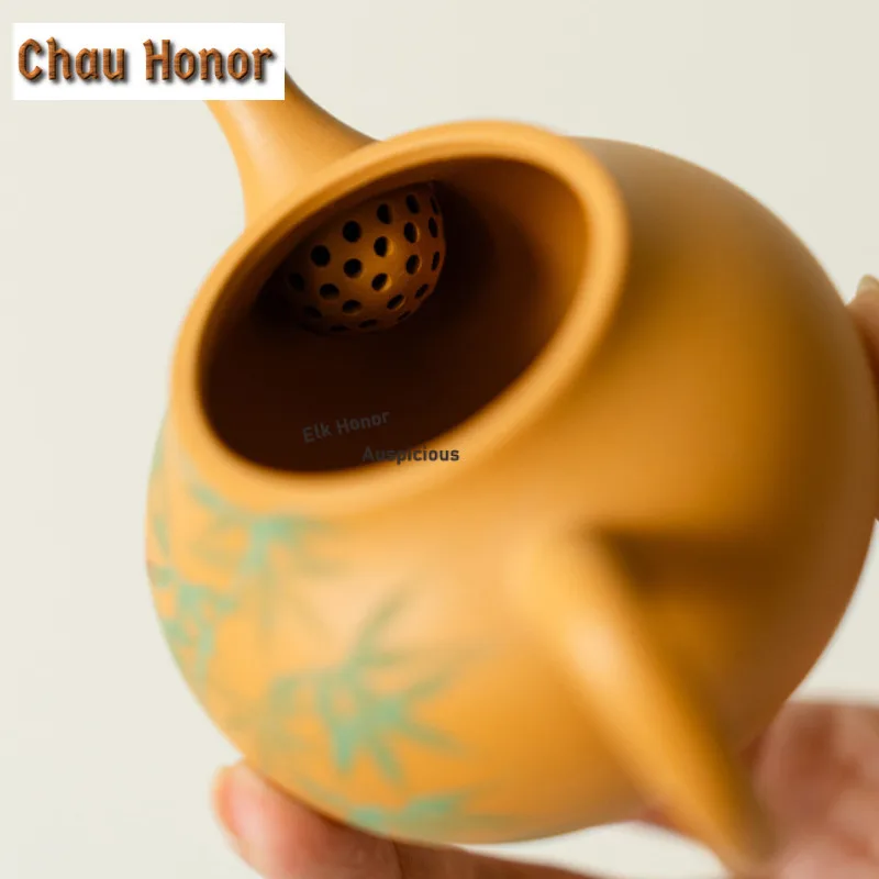 Pure Hand-painted Bamboo Eggplant Melon Zisha Travel Tea Set Kit  1 Pot 1 Cups Tea Maker Organizer Portable Camping Handbag Gift