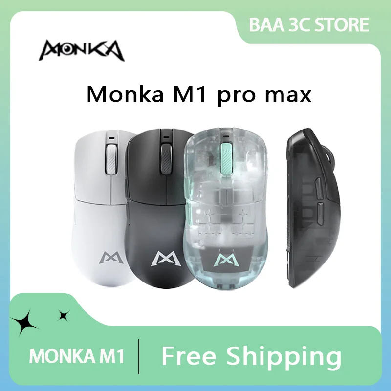 

Monka M1 Pro Max 4k Mouse Three Mode Wireless Paw3395 LightWeight Customization Macro Game Mice for Computer Accessories