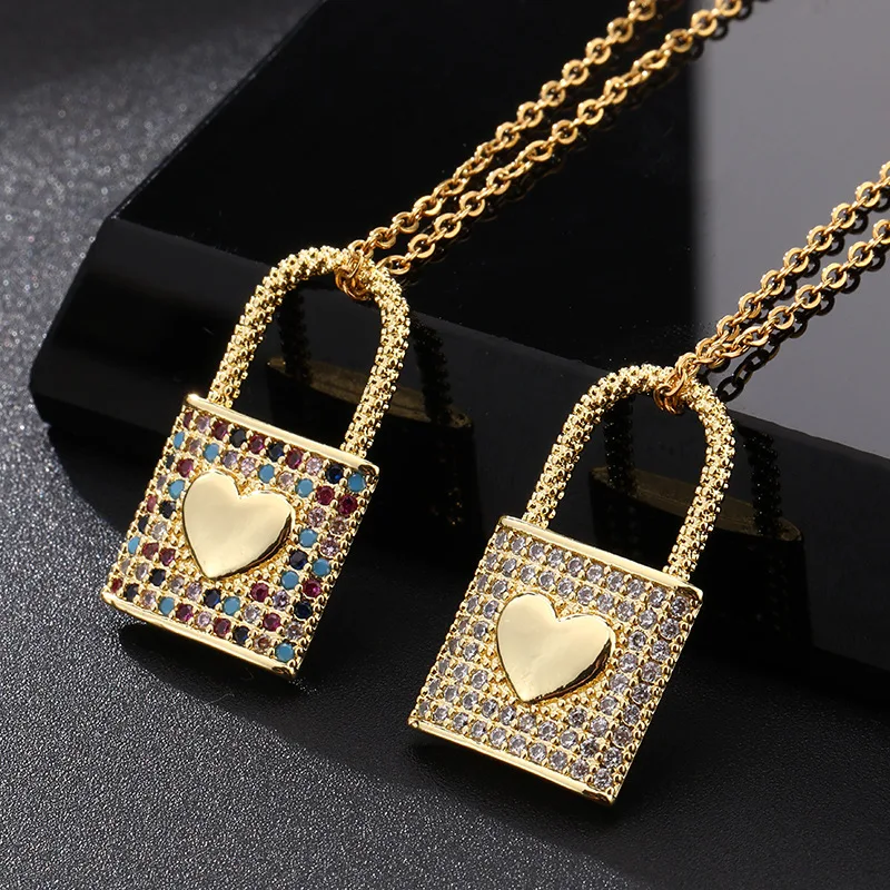 

WANGAIYAO2022 new color zircon love lock necklace pendant exquisite temperament wild clavicle chain female anniversary gift