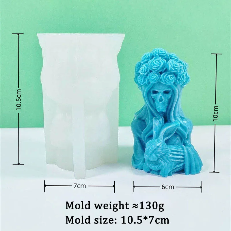 3D Witch Portrait Candle Silicone Mold DIY Halloween Skull Woman Holding Rabbit Candle Plaster Resin Making Mould Holiday Decor