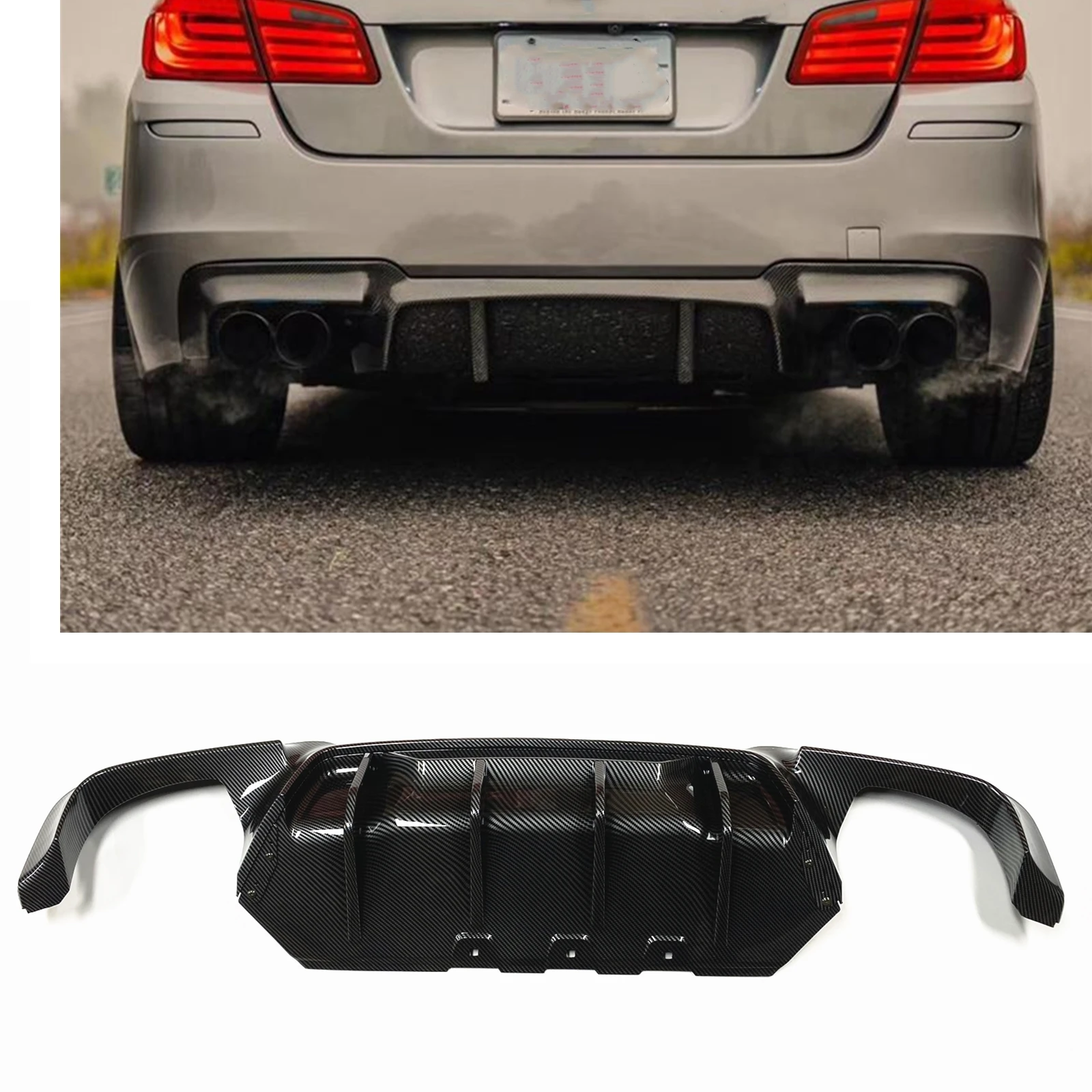 

MT Style Rear Bumper Diffuser Lip For BMW 5 Series F10 F11 528i 530i 535i M-Tech Sport 2011-2016 Carbon Fiber Look/Gloss Black