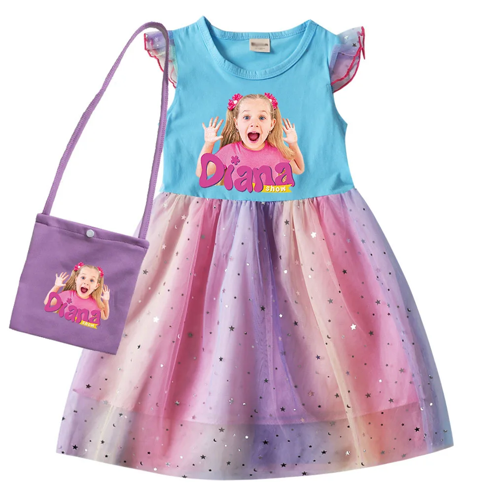 Cartoon Diana Y Roma Girls Dress Princess Costume Kids Clothes Baby Girls Short Sleeve Casual Dresses Kids Lovely Dress Children Hallowen Party Princess Vestidos
