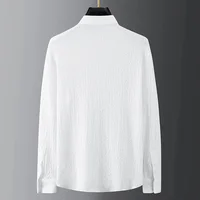 Spring/Summer New Casual Light Thin Set For Men Stripe Standing Neck Man Shirt Paired With Pants Style White Suit 2024 Autumn 2