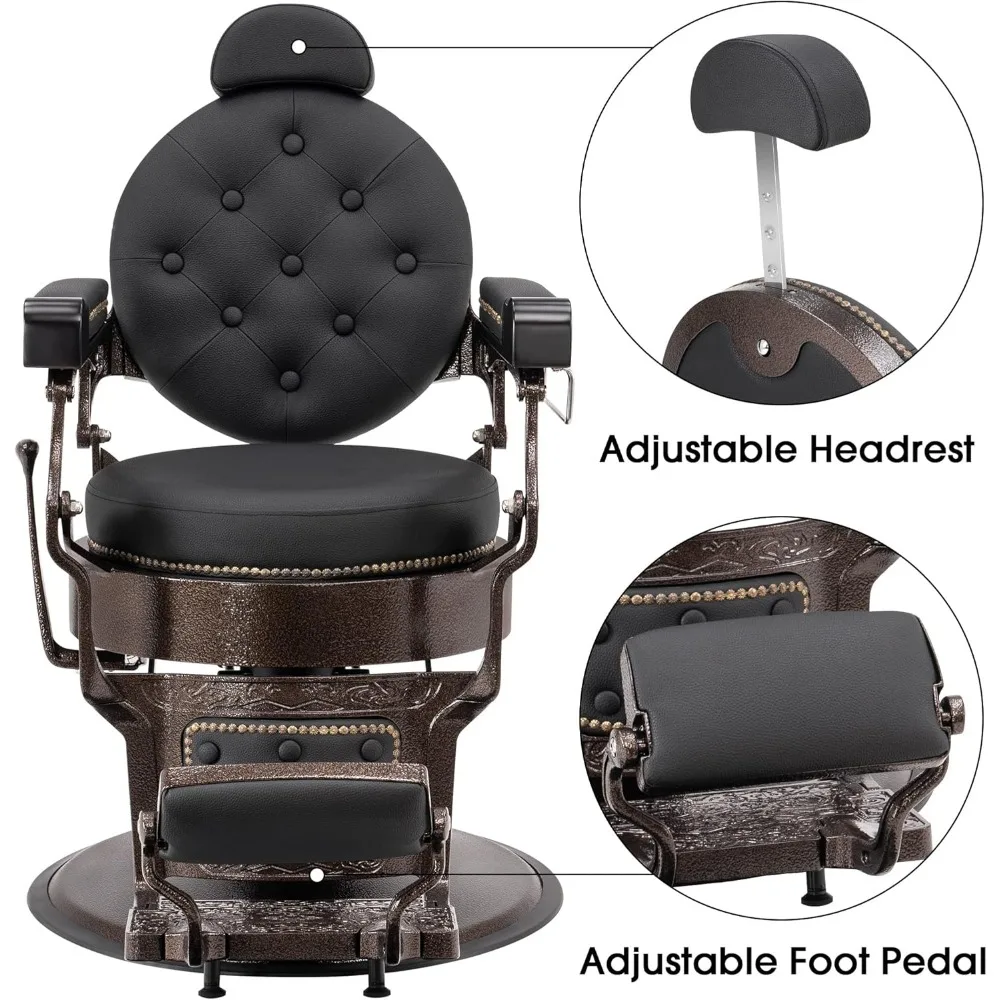 Vintage Barber Chair Heavy Duty Metal Frame All Purpose Hydraulic Recline Salon Beauty Spa Chair Styling Equipment