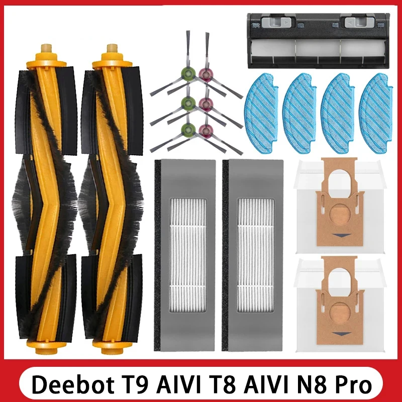 Ecovacs-acessórios de Substituição Robô Aspirador Deebot t8 Aivi t9 Aivi n8 Pro Peças Bolsa de Poeira Escova Lateral Principal Filtro Hepa