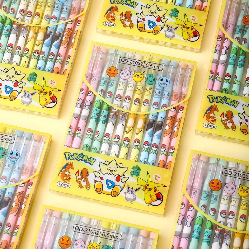 12pcs Pokemon Pikachu Pen Anime Cartoon Erasable Pen Kids