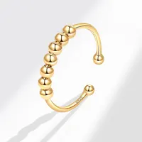 New 925 Sterling Silver Stress Relief Fidget Spinner Rings Rotate Beads Anxiety Adjustable Rings for Women Men Fine Jewelry 2