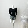 Slim Fit One Shoulder T-Shirt Women Summer Design Bell Sleeve Chop Neck plus Size Versatile Sexy Top Pure Desire AE Stock