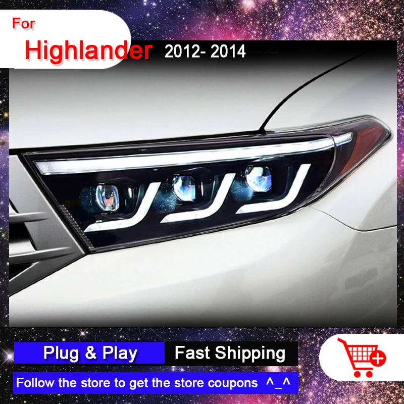 

Автомобильные фары для TOYOTA Highlander Kluger 2012-2014 Bi-focus светодиодный Lens Blue Start светодиодный DRL движущиеся поворотники в сборе