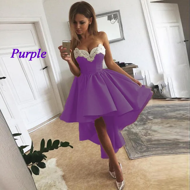 Doymeny High-Low Prom Dresses Vestidos de festa Applique Satin Abendkleider Special Occasion Homecoming Cocktail Dresses