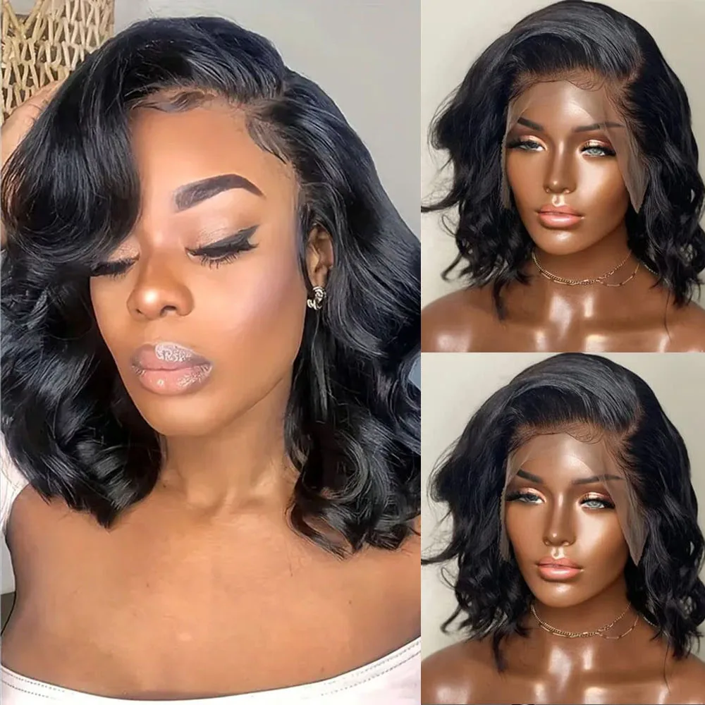 

Body Wave Short Bob Wig Transparent Side Part Lace Human Hair Wigs for Women PrePlucked Natural Hair Remy Brazilian Wig On Sale