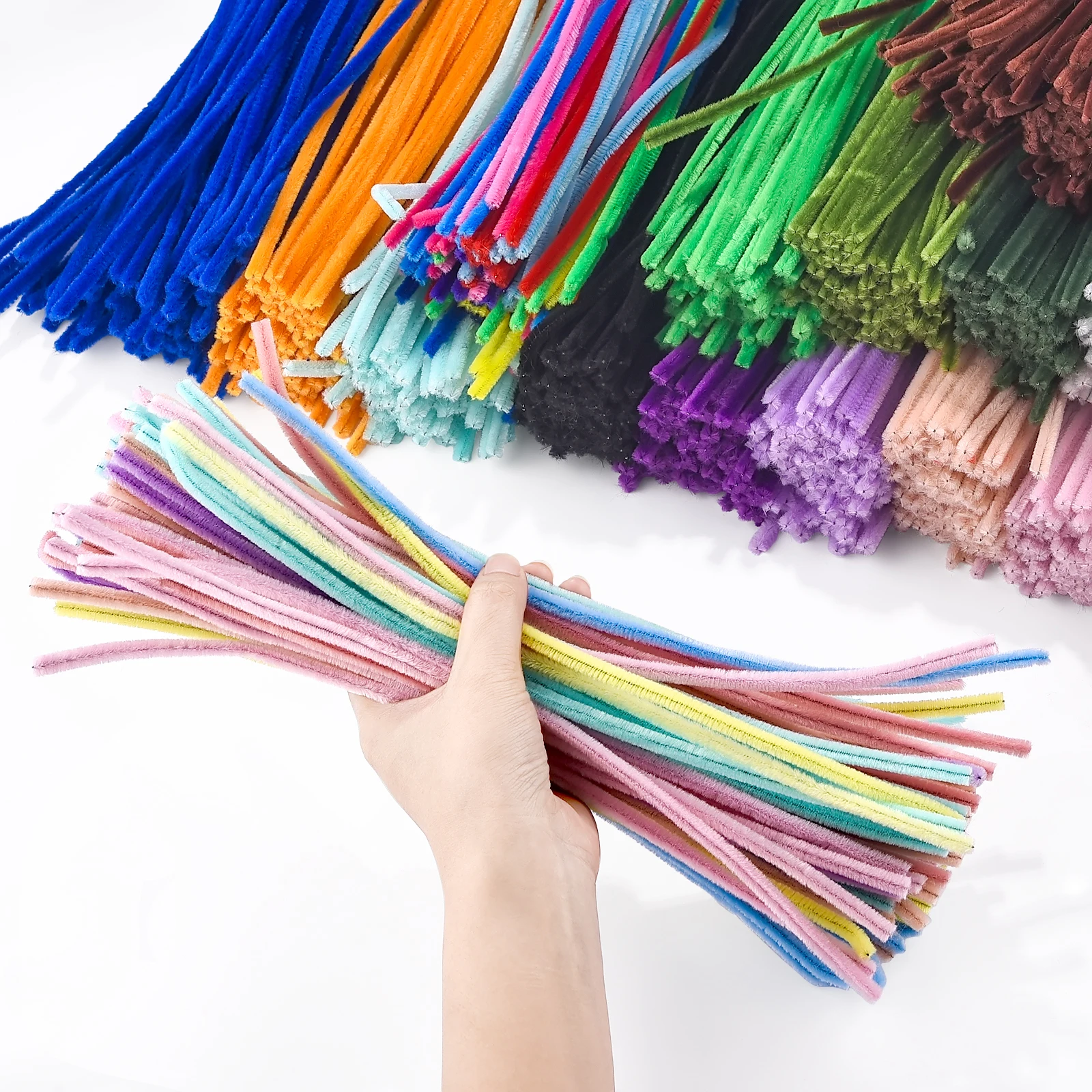 Chenille Pipe Cleaners 100pcs Chenille Stems Toys DIY Strips Twist Bar Anvil Wire Craft Pipe Creative Hobby Children Plush Stick