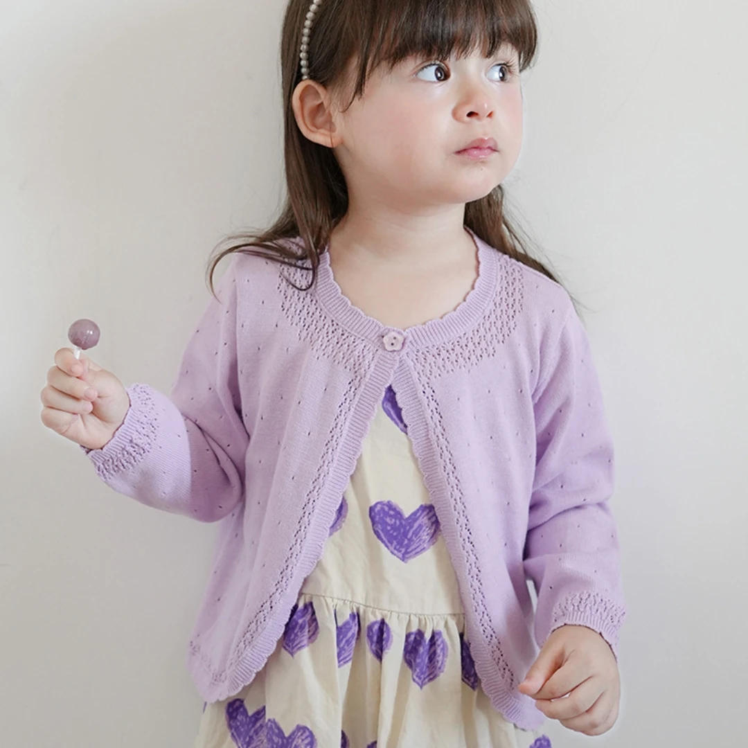 0-2m Purple Baby Girls Cardigans Sweater Infant Lolita Jacket Newborn Baby Girl Coat 3 6 10 12 18 24 Month Clothing 205001