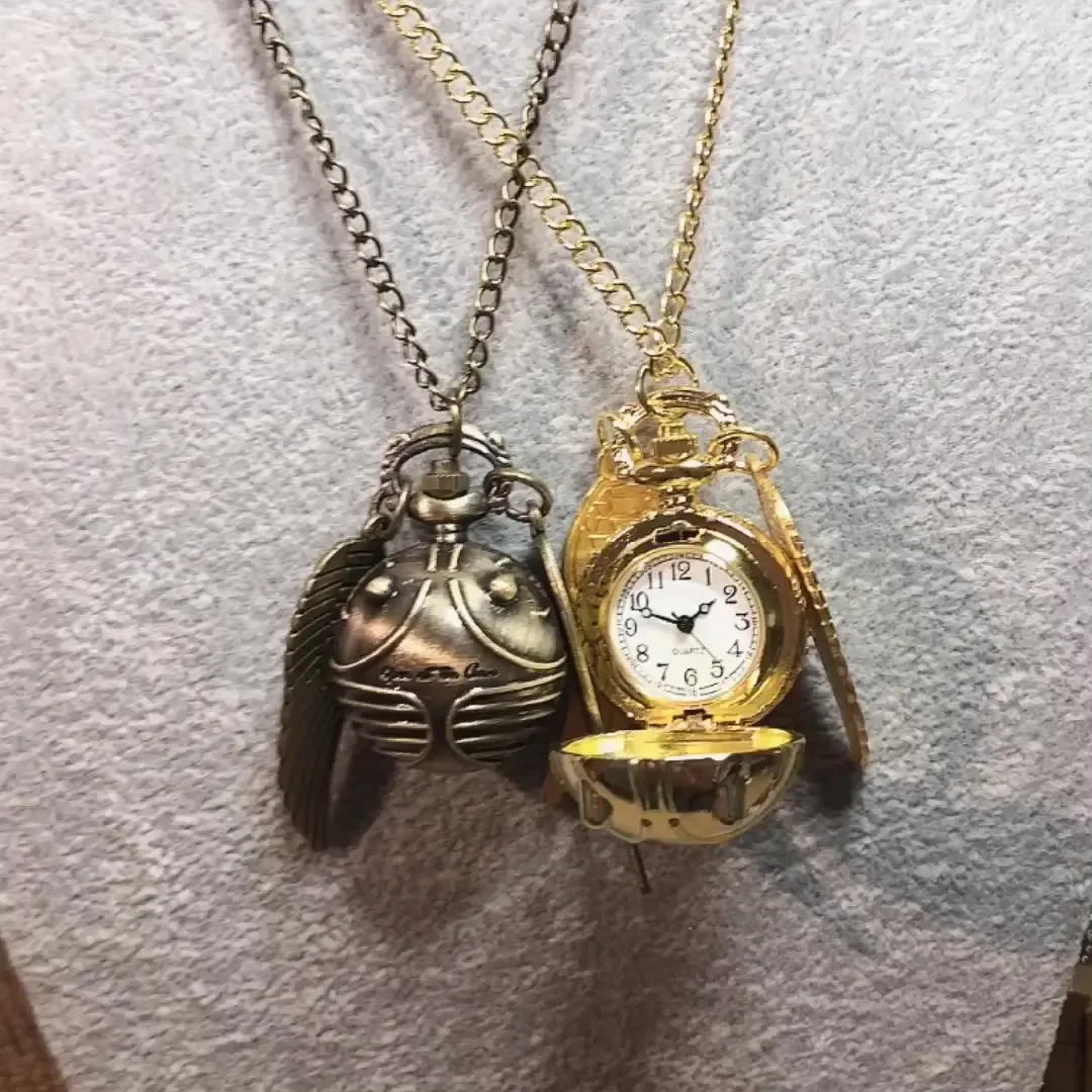 Quartz Watch Pocket Watch Golden Ball Pendant Snitch Ball Pocket Watch Gifts for Kids Quartz Necklace Clock Lovely Cute Fob Pocket Clock