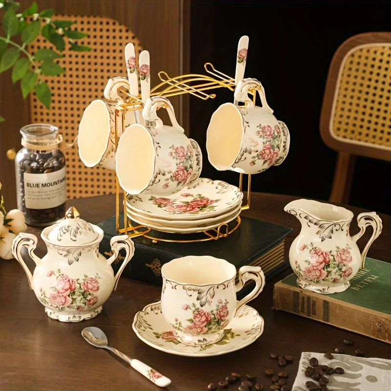 مجموعة هدايا شاي بعد الظهر - زخرفة ذهبية عتيقة، مث...