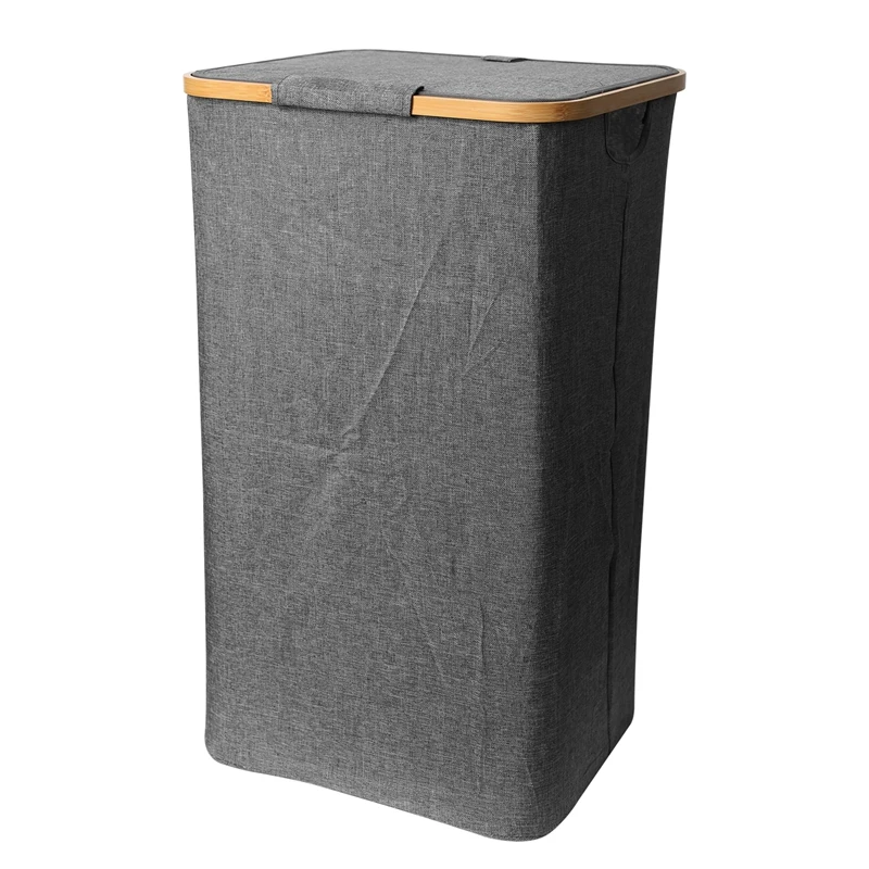 

Clothes Hamper With Lid,Bamboo Dirty Laundry Baskets With Handle,Collapsible Laundry Hamper For Clothing Organizing