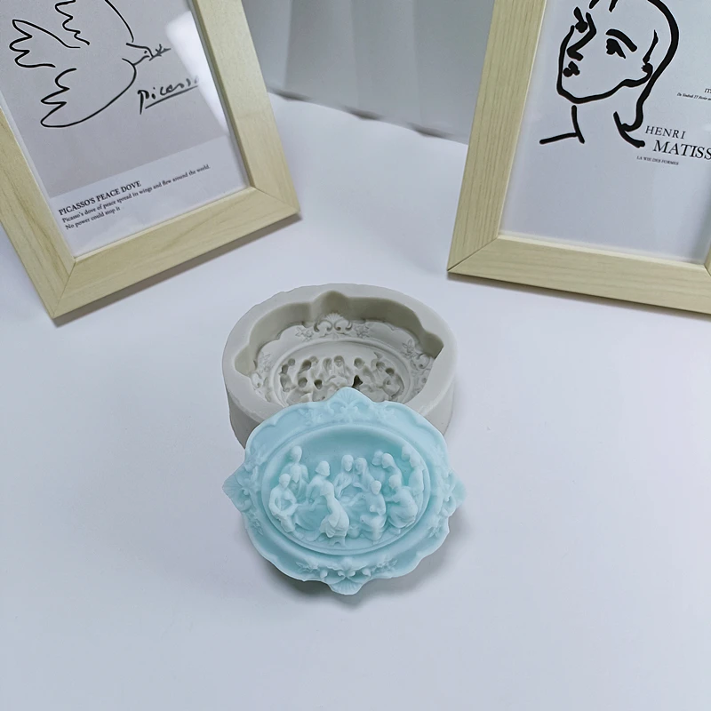 Last Supper Soap Mold Oval Cute Saop Mould with Jesus Story Handmade Gift to Friends Family Members DIY Tools Table Decoration