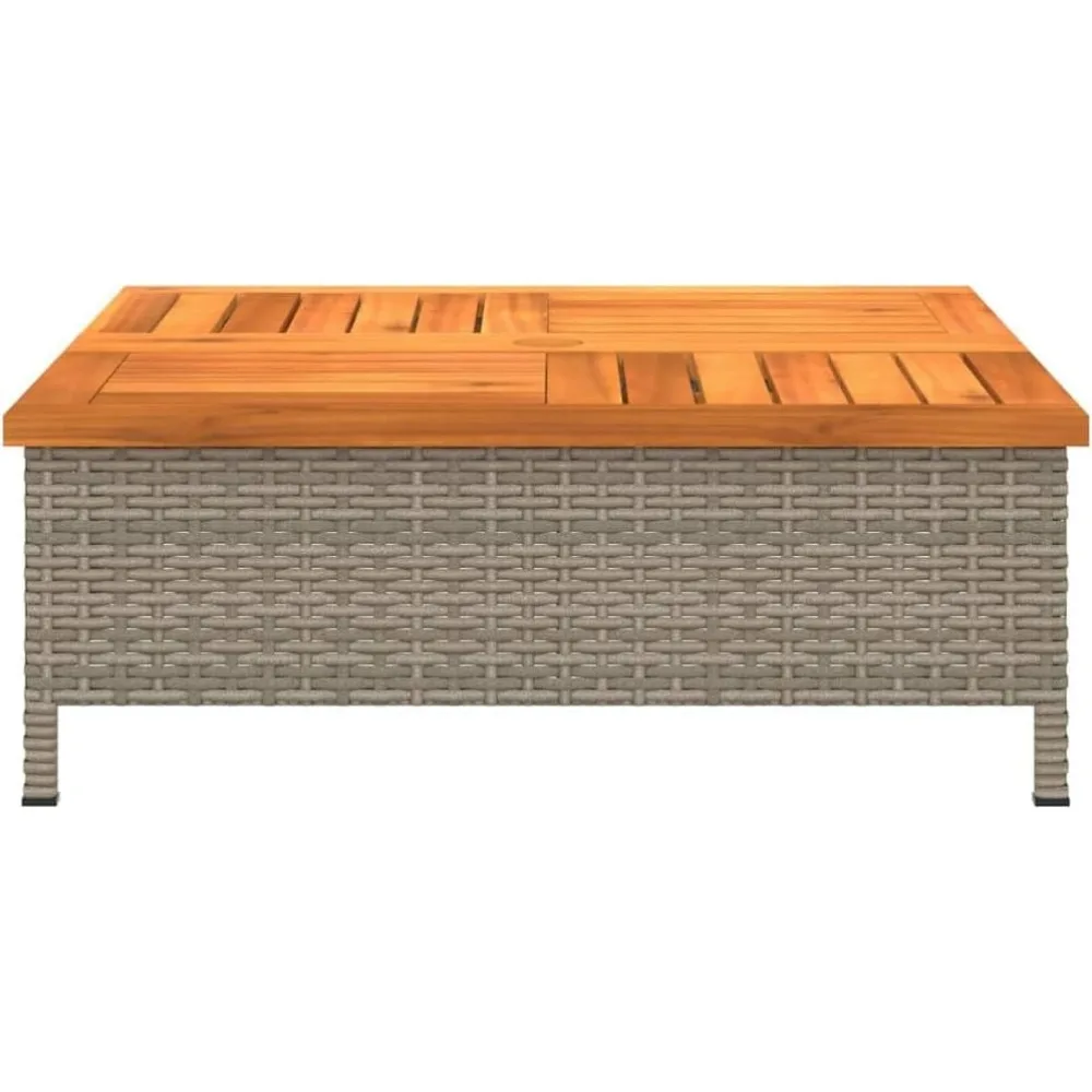 Parasol Base Cover and Coffee Table, Gray PE Rattan with Acacia Wood Top, Durable and Stylish 27.6" x 27.6" x 9.8" 6