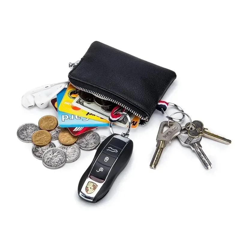 Luxury Genuine Leather Coin Purse Mini Ultra-thin Small Zipper Wallet Soft Cowhide Leather Driver's License Key Bag Card Holder