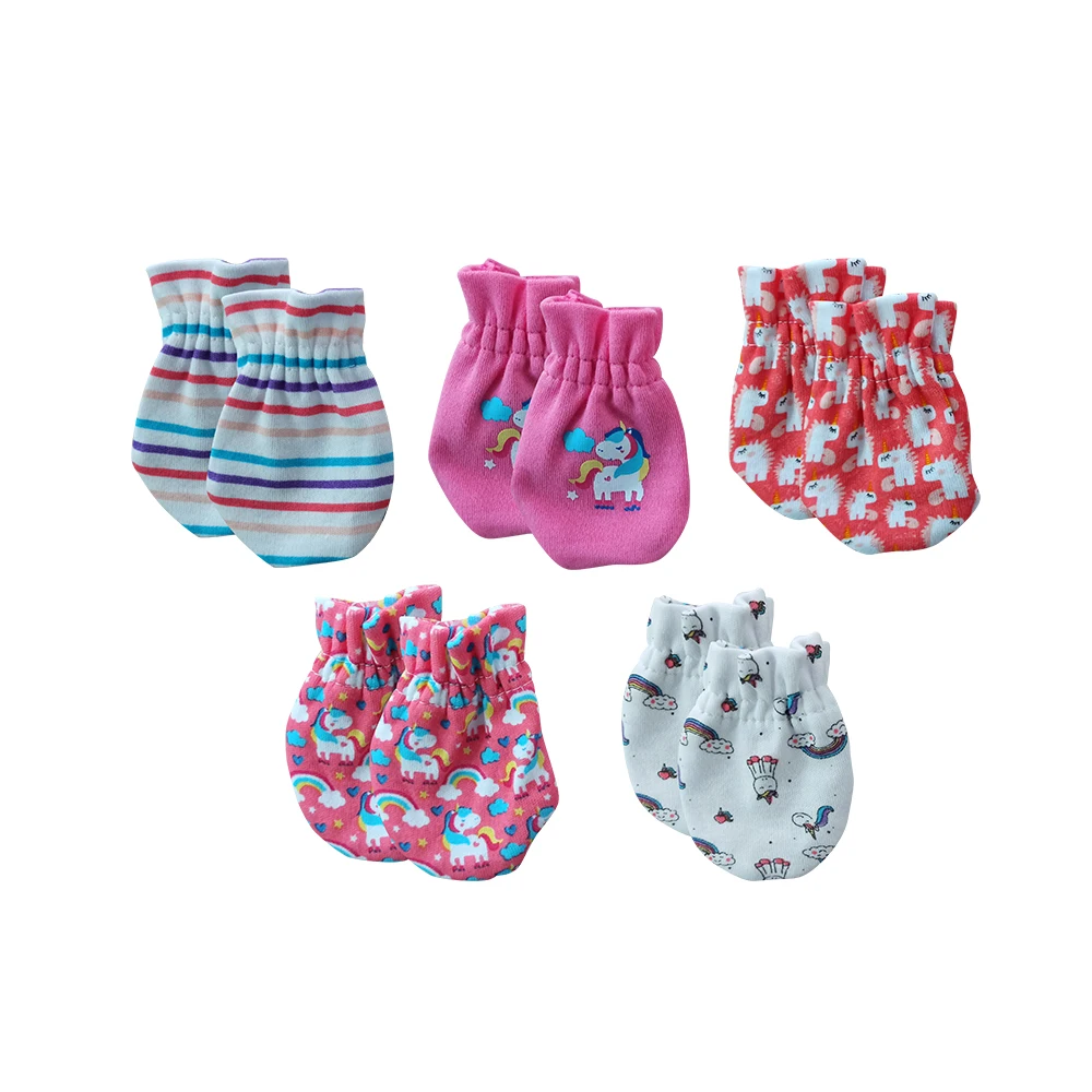 Kiddiezoom 5 Pcs/Lot Newborn Gloves 100%Cotton Cute Breathable Mittens Baby Accessories 0-6M 5