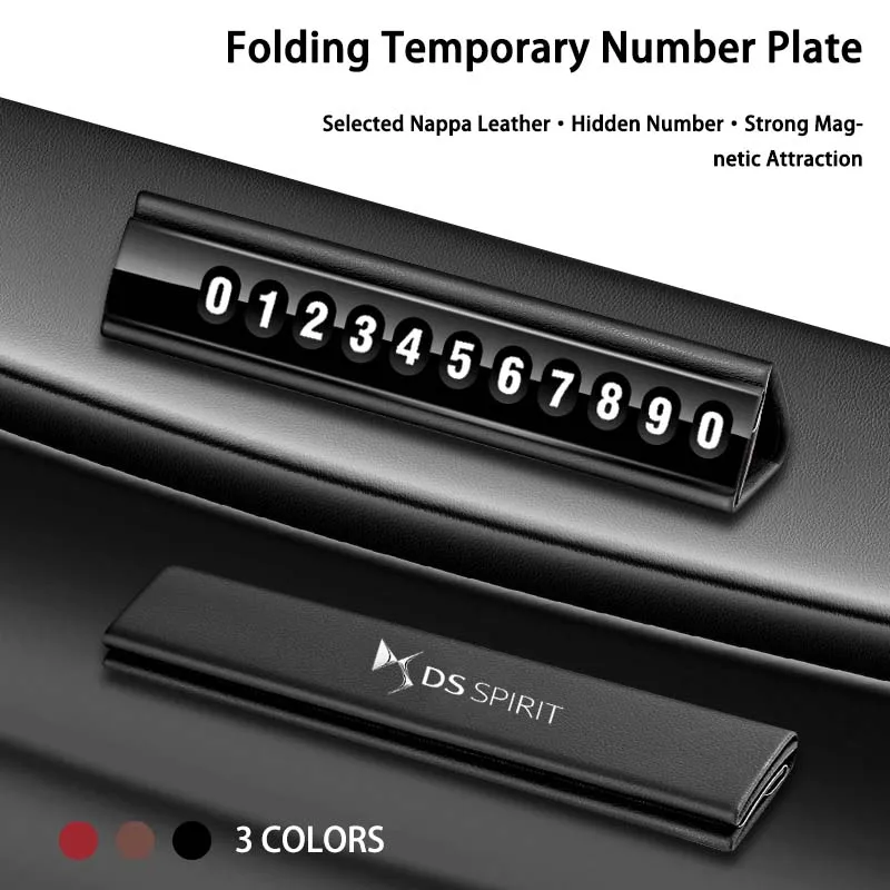 

New Leather Mobile Phone Temporary Parking Number Plate For DS 5LS 7 3 E-TENSE 5 23 AERO DS6 DS7 DS9 Accessories 2023 2024 LOGO