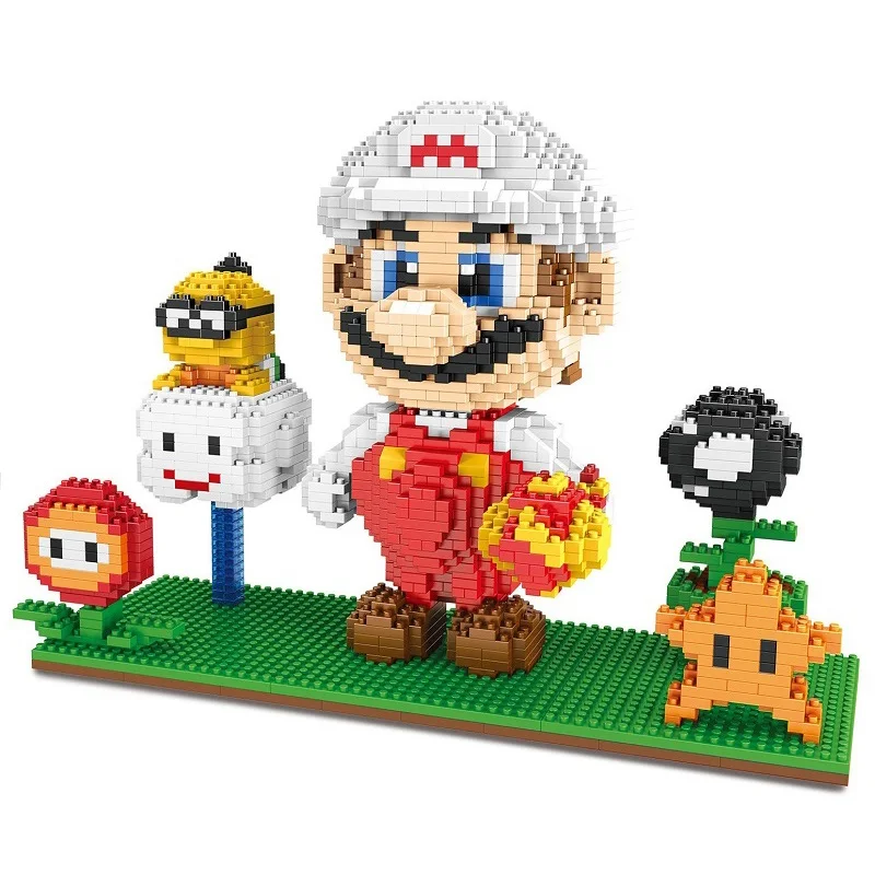 Bloques de construcción de microbloques de Mario Super Bros voladores, figuras de anime de dibujos animados, muñecos coleccionables, modelos de ladrillos DIY, juguetes para niños