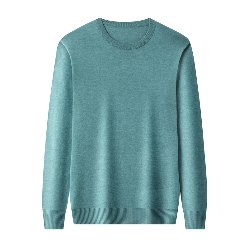 Top Grade Mens Silk Wool Clothing Autumn Solid Color Long Sleeve Knit Jumpers Male O-Neck Soft Silk Knitting Tee Shirts