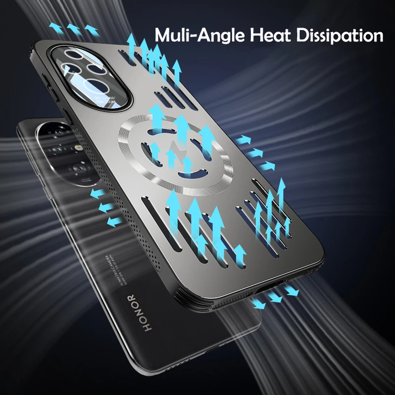 Luxury Magnetic Wireless Charging Smart Case with Hard Metal Heat Dissipation Back Cover