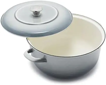 

& Storck German Enameled Iron, Round 5.3QT Dutch Oven Pot with Lid, Cloud Gray Food cover disposable Disposable tray plastic cov