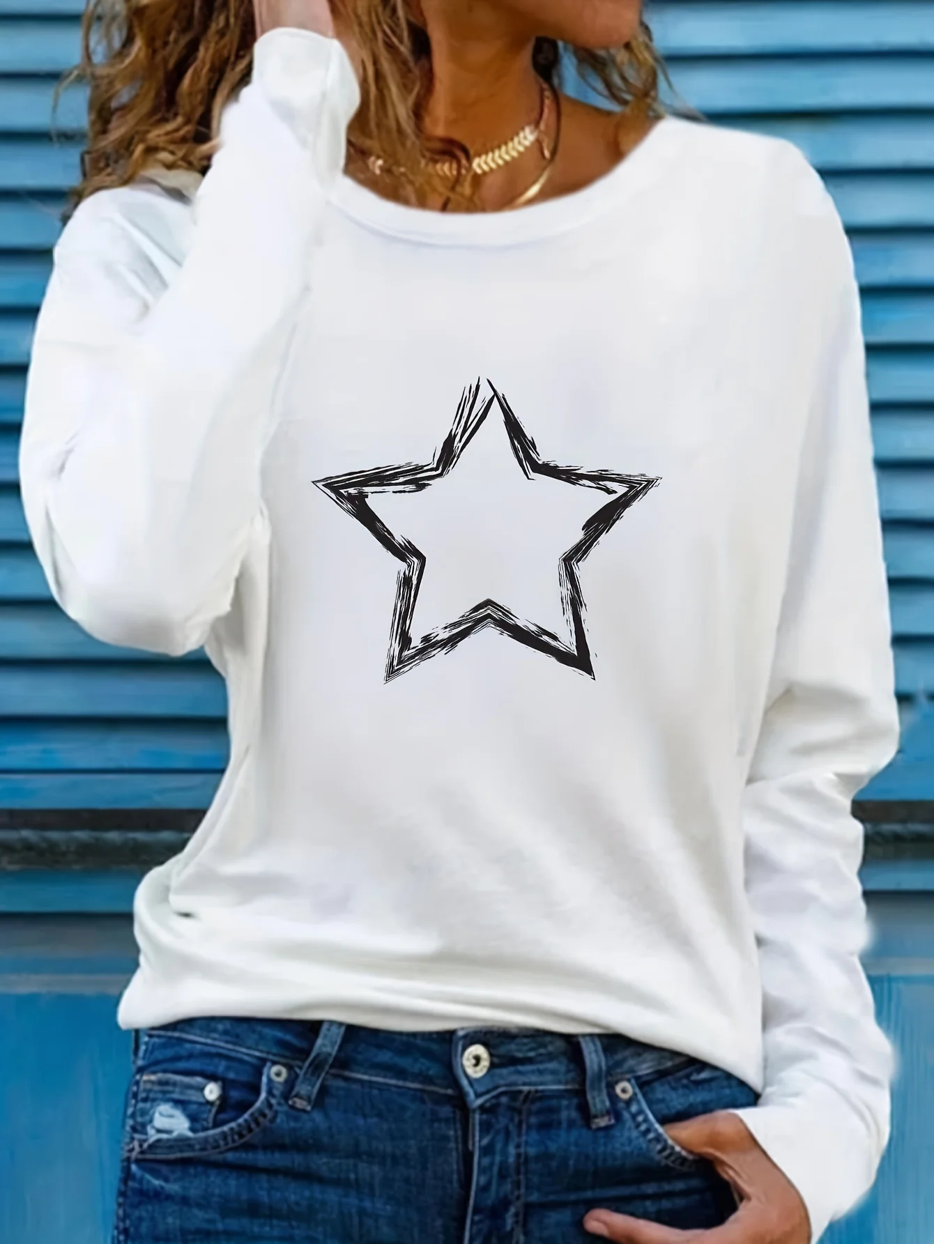 Slim Fit Womens Long Sleeve Cotton T-Shirt - Thin White Top