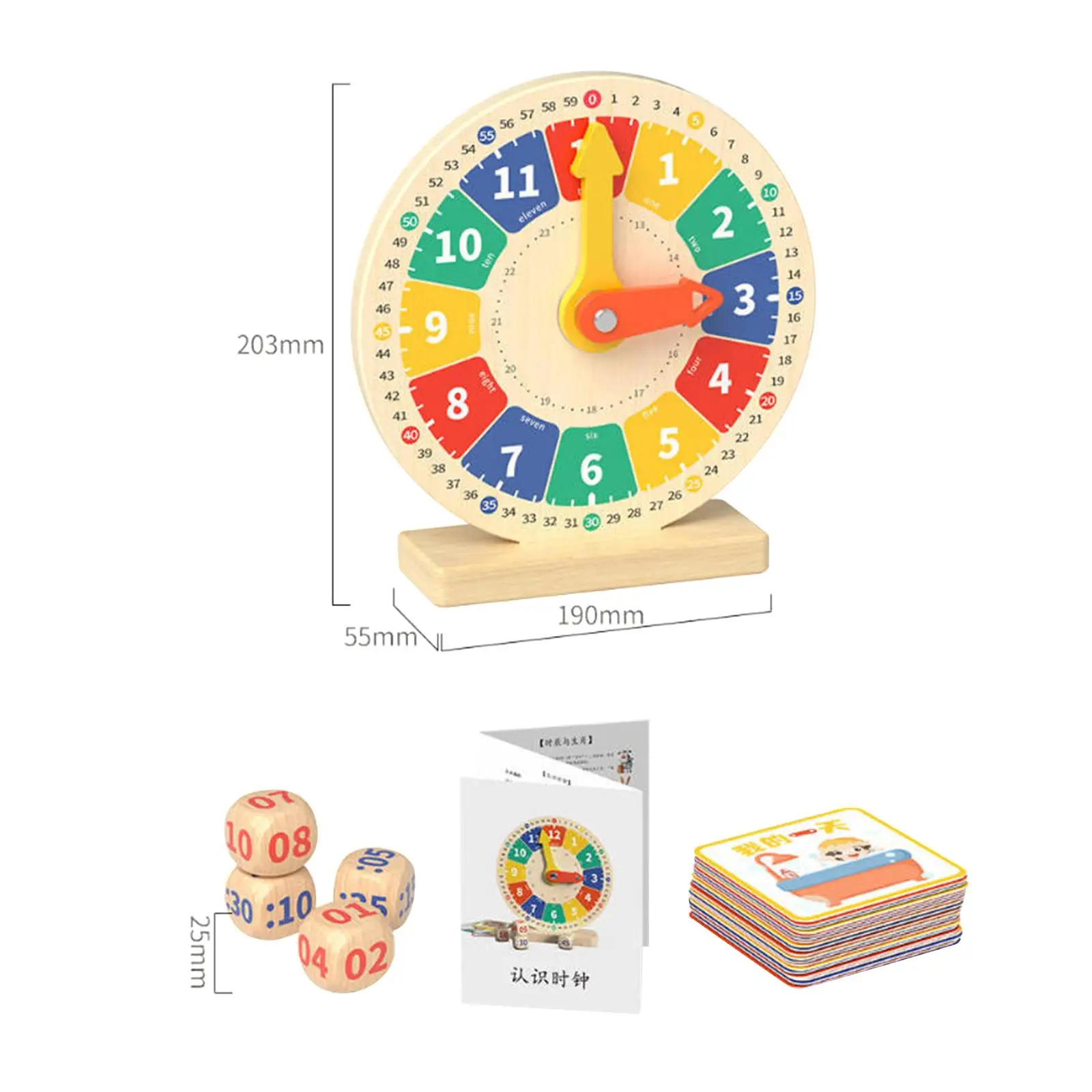 Wooden Clock Toy Early Learning with Cards Clock Learning for Learning Activities Homeschool Supplies Clocks Practice Boys Girls