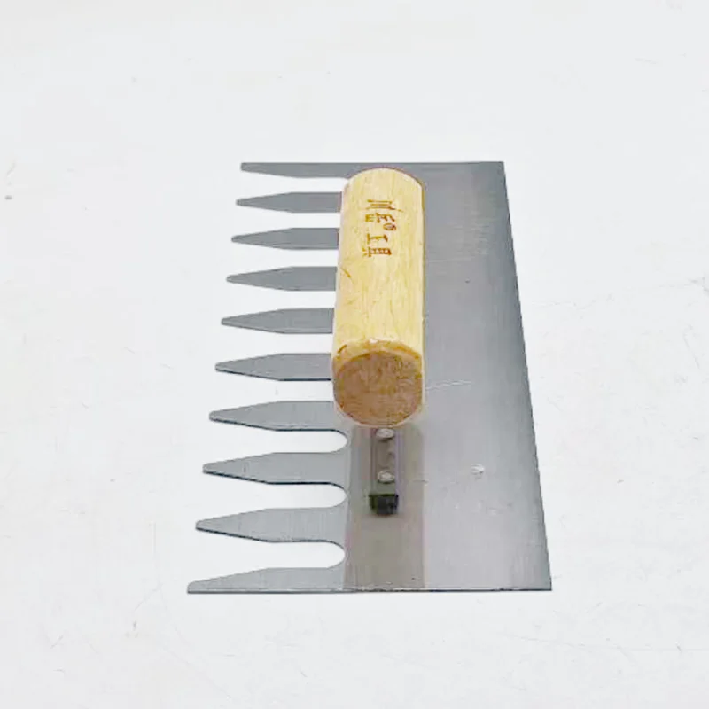 Left Rake Tooth Plastering Trowel Wood handle Carbon steel blade Length 300 mm Groove Depth 50mm Floor Tile Laying
