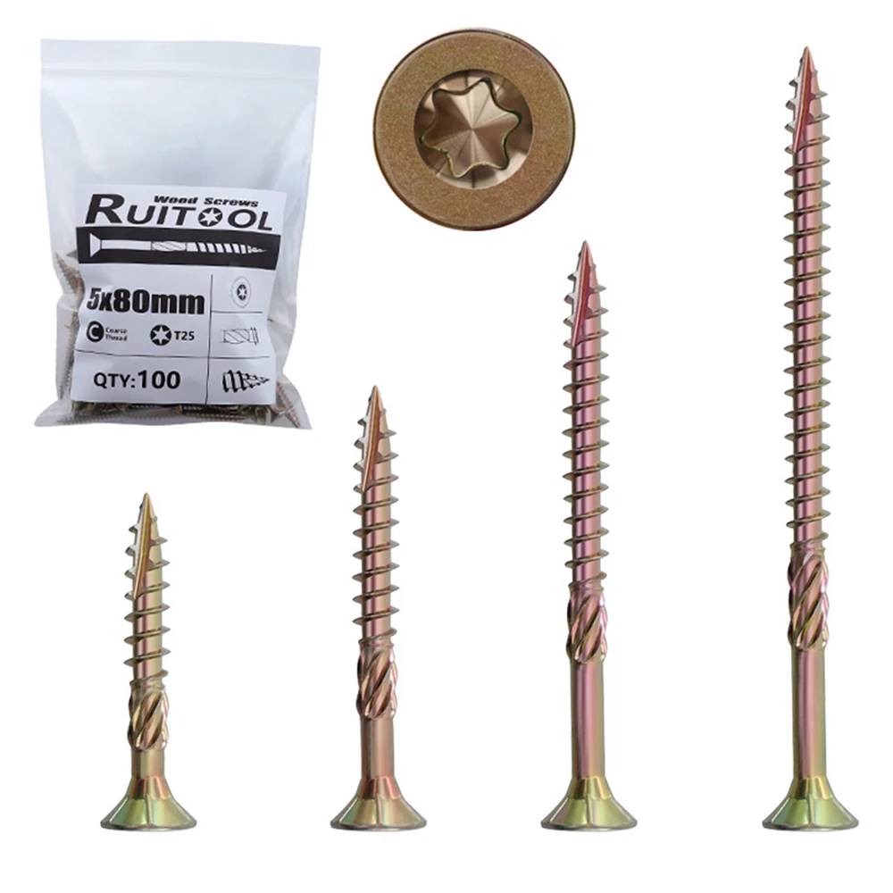 สกรูหัว Torx สำหรับงานไม้ 100 ชิ้น อุปกรณ์ยึดติดโลหะ รุ่น T25 1