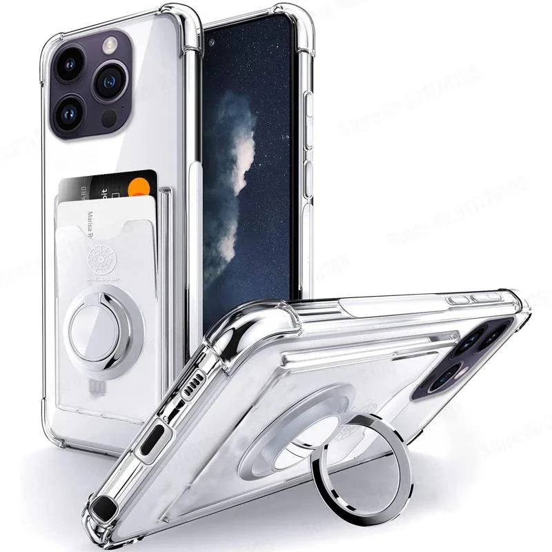 Shockproof Airbag Ring Holder Phone Case with Card Slot and Stand Feature