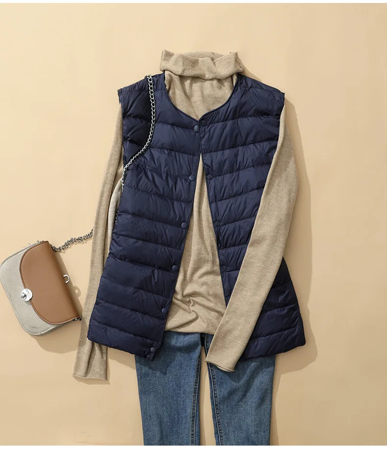 SEDUTMO Ultra Light Thin Duck Down Vest Women Quilted Winter Pocket Short Warm Basic Jacket Autumn Casual Waistcoat ED2060
