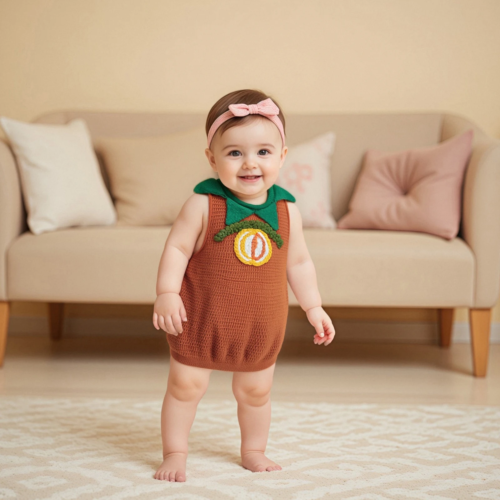  소년 소녀 할로윈 스웨터 호박 자수 크루넥 민소매 조끼 풀오버