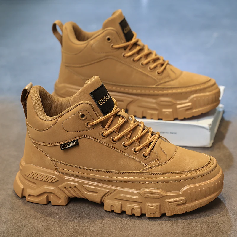 Men's Fashionable Solid Color Lace-Up Casual Shoes, Large Size Men's Shoes, Lightweight Versatile Comfortable High-Top Men's Outdoor Trendy Sneakers, Suitable for Outdoor Running, Hiking, Casual Wear, Versatile Style