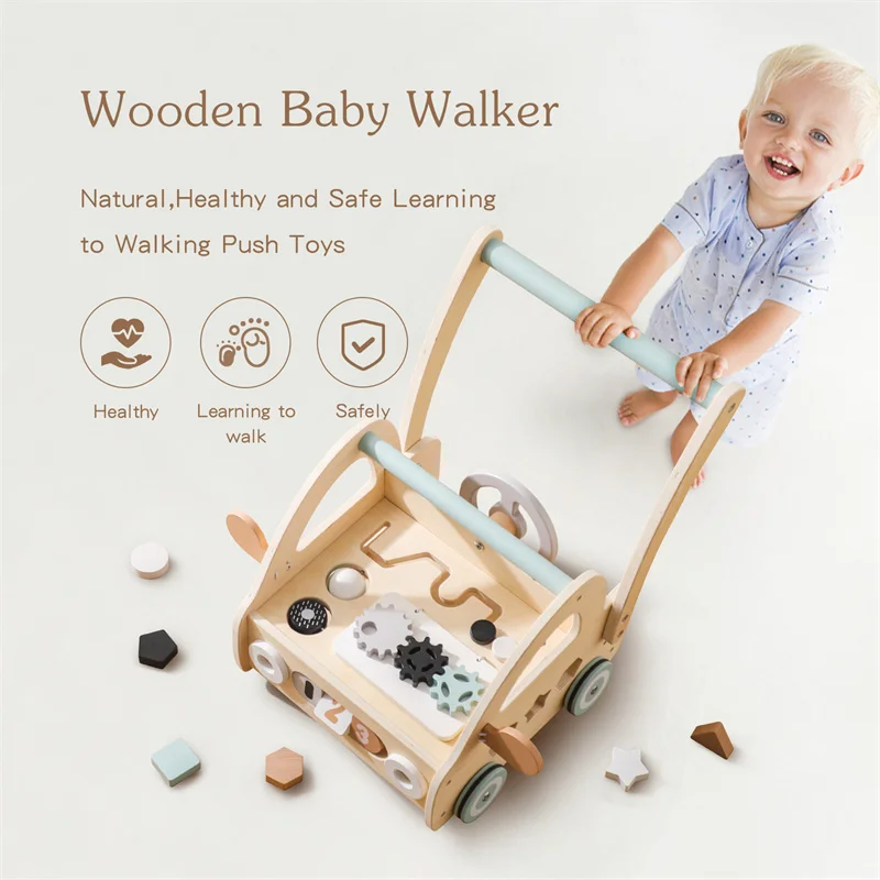 Kids Wooden Walker Montessori Toy Car Learning Children's Simulated Shopping  For 3 Year Babies Car Toddler Trolley Wagon Gifts 3